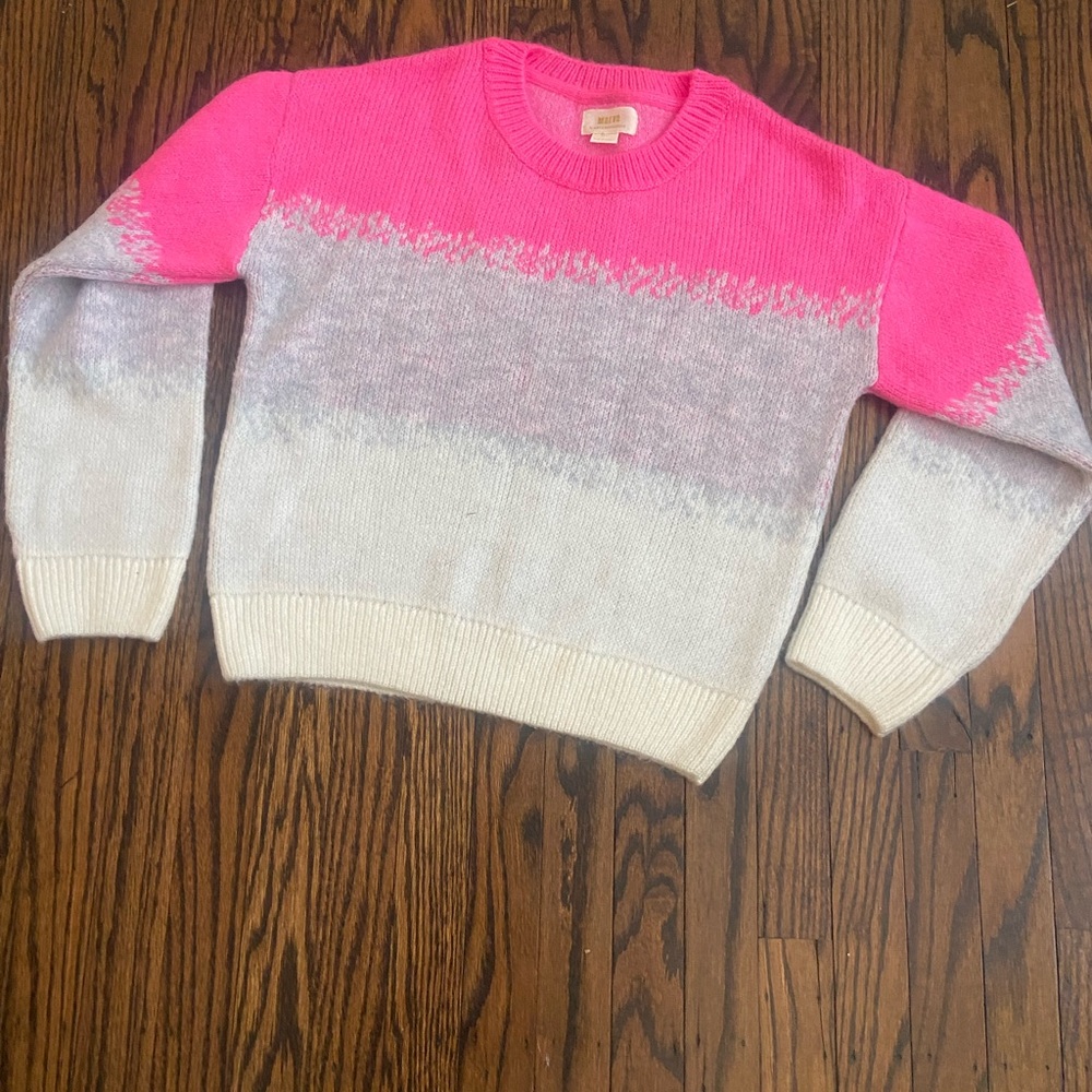 Maeve Neon Pink and Cream Crew Neck Sweater, Anthropologie